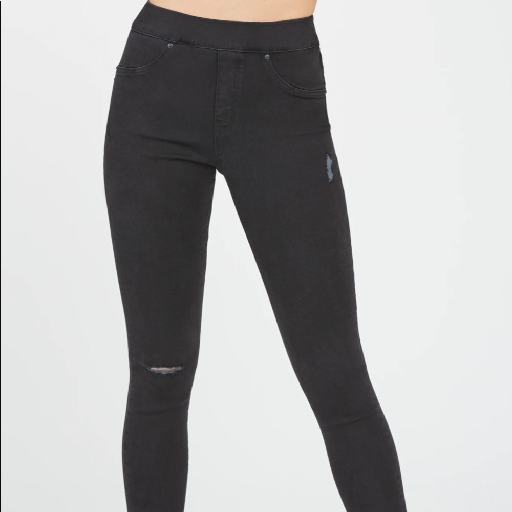 Spanx Vintage Distressed Ankle Skinny Jeans Black Size Large